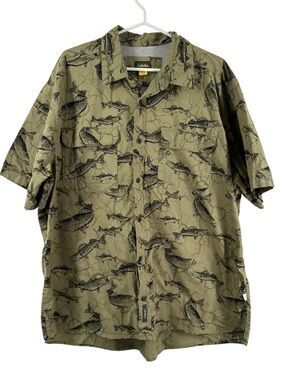 Cabela's vented fishing shirt features an all-over fish pattern outdoors sz 2XL
